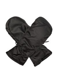 Mustat nylon-käsineet, joissa on sileä rakenne. Ominaisuuksiin kuuluu joustava reunus ja vahvistettu kämmenalue kestävyys varten.