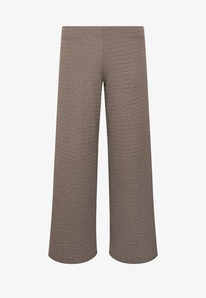 Wijde broekspijpen in gestructureerde taupe stof met een hoge taille en een zoom op enkellengte.