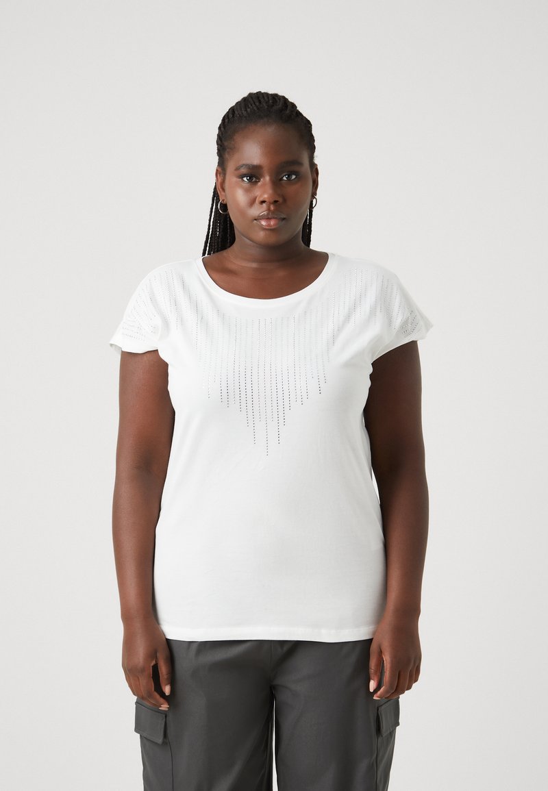ONLY Carmakoma CARLULA O NECK RHINESTONE - Apdrukāts T-krekls - cloud dancer