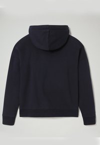 Felpa con cappuccio blu navy, texture morbida in pile, vestibilità rilassata, polsini e orlo a coste, senza loghi o motivi visibili. Dotata di un cappuccio completo.