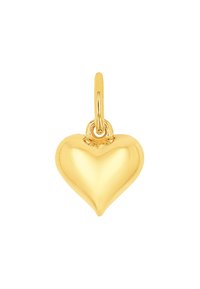 Ciondolo a forma di cuore in oro con una forma liscia e arrotondata e un anello per il fissaggio. Superficie riflettente senza pattern o accenti visibili.
