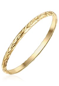 Zelta pinumu aproce ar gludu, noapaļotu iekšējo virsmu un teksturētu, savītu dizainu uz ārējās virsmas.