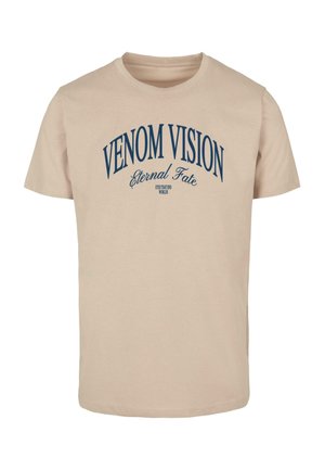 Beezist puuvillane t-särk lühikeste varrukatega, millel on sinine trükitud graafika, kus on kirjas „VENOM VISION Igavene Saatus“. Klassikaline ümmargune kaelus.