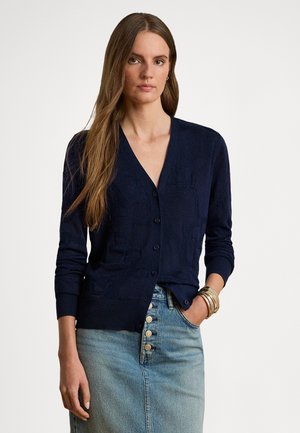 BELTING-MOTIF V-NECK CARDIGAN - Neuletakki - navy