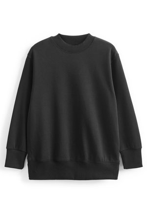 Sweat-shirt noir à col rond avec manches longues, poignets et ourlet côtelés, présenté à plat sur un fond blanc.