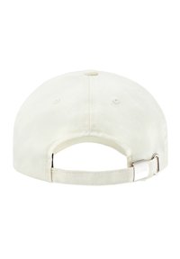 Caciula de baseball bej deschis, realizată din bumbac, cu o curea ajustabilă la spate și un accent din metal argintiu cu branding.