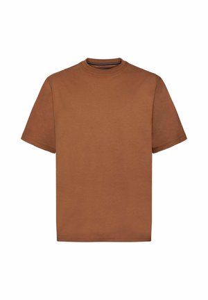 Pruun lühikese varrukaga T-särk, mis on valmistatud puuvillast. Omab ringkaelust ja lihtsat, kaunistamata disaini sileda tekstuuriga.