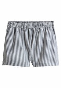Pantaloni corti con cintura in cotone, caratterizzati da righe verticali grigie e bianche, vestibilità comoda e elastico arricciato in vita per il massimo comfort.