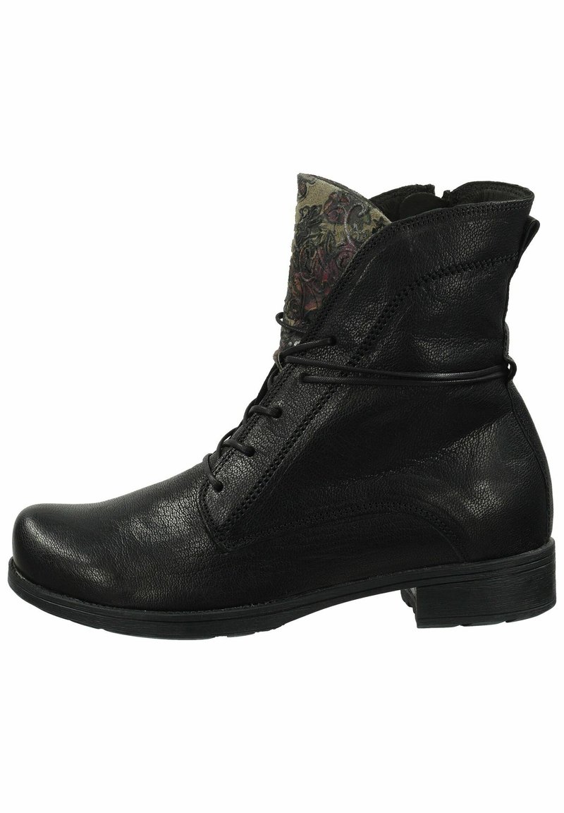 Brogue in pelle nera con una finitura testurizzata, design con lacci e una fodera in tessuto a motivo visibile al risvolto. Suola in gomma.