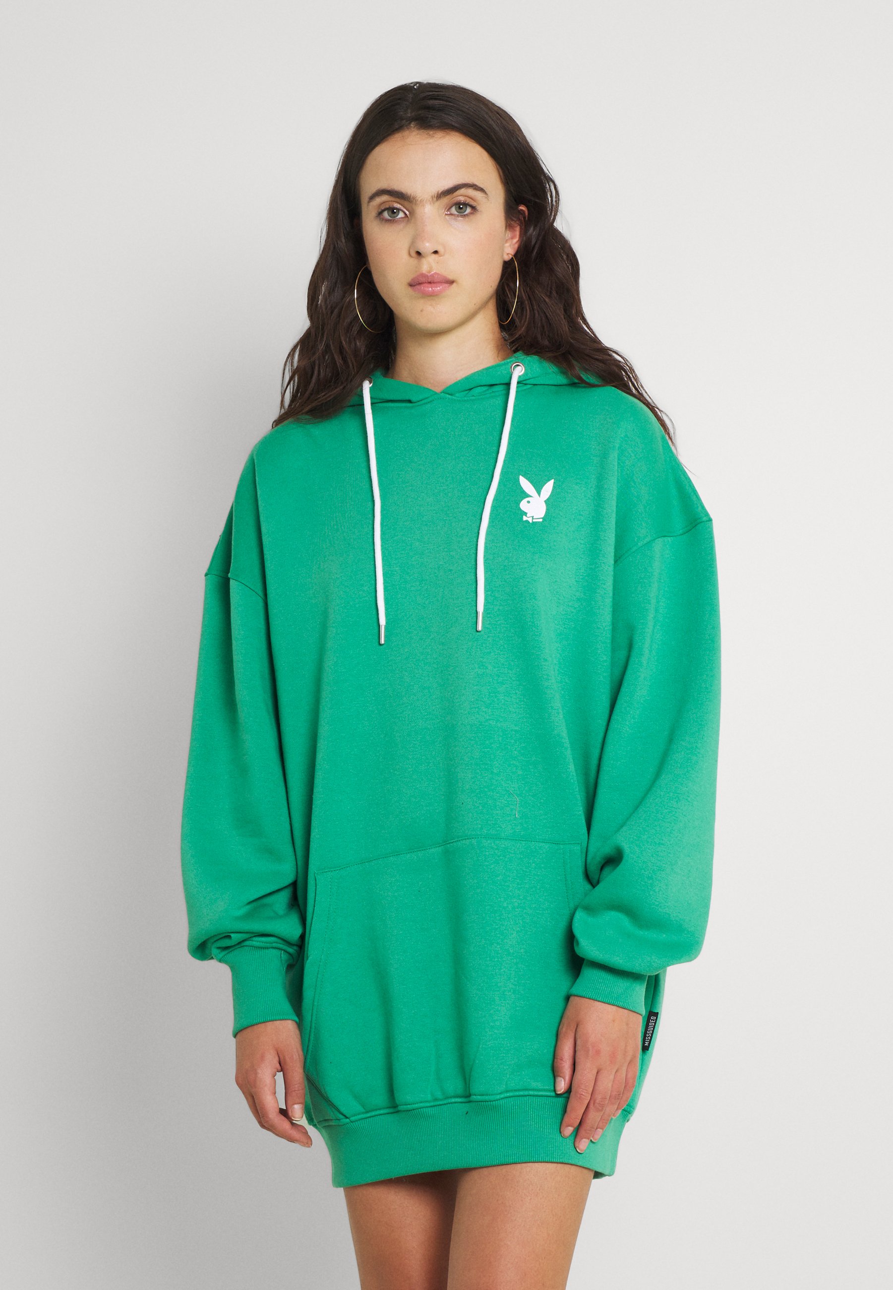 Missguided PLAYBOY SPORTS CLUB REPEAT HOODIE DRESS - Freizeitkleid - green/grün