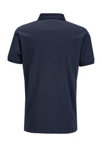 Polo shirt bleu marine à manches courtes, col classique, texture lisse et ourlet droit. La vue arrière ne présente aucun logo ni embellissement visible.