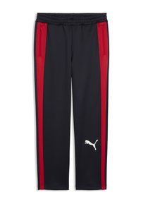 Μαύρο αθλητικό παντελόνι με κόκκινες ρίγες στο πλάι, ελαστική μέση και τσέπες με φερμουάρ. Διαθέτει λευκό λογότυπο στο κάτω μέρος του ποδιού.