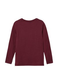 Weinrote Langarmshirt, glattes Baumwollmaterial, runder Ausschnitt und gerippte Bündchen. Keine Muster oder zusätzlichen Details sichtbar.