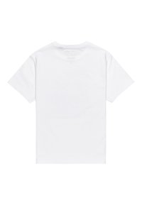 Weißes Baumwoll-T-Shirt mit kurzen Ärmeln, Rundhalsausschnitt und einem schlichten Rückenteil. Glatte Textur, normale Passform und keine sichtbaren Logos oder Designs.