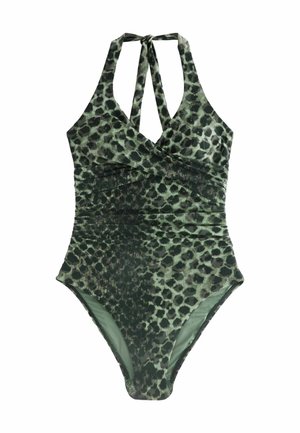 REGULAR FIT HALTERNECK TUMMY CONTROL  - Ujumistrikoo - green black leopard print