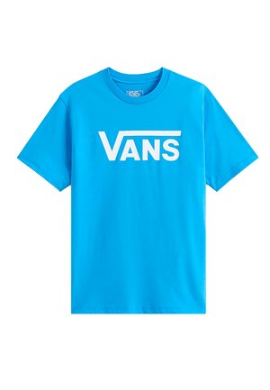 Hellblaues T-Shirt mit kurzen Ärmeln und weißem Vans-Logo mittig auf der Vorderseite, mit Rundhalsausschnitt.