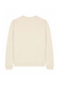 Felpa di cotone color crema con maniche lunghe, scollo rotondo e polsini e orlo a costine. Texture liscia, design semplice, senza motivi.