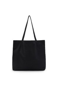 Black tote bag with double fabric handles, rectangular shape, and a smooth texture. No visible patterns or hardware details.
