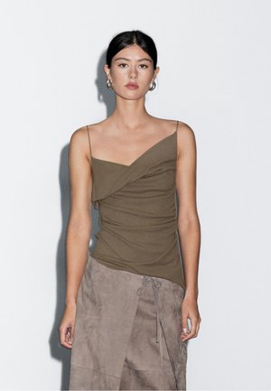 Massimo Dutti STRAPPY ASYMMETRIC NECK - Débardeur - khaki