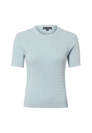 Lichtblauw gebreid t-shirt met korte mouwen, kabelpatroon en ronde hals, maat small, van Franco Callegari.