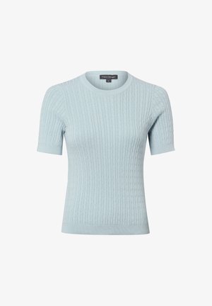 Pull tricoté à manches courtes bleu clair avec motif torsadé et encolure ronde, taille petite, par Franco Callegari.