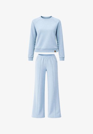 Sweat bleu clair à manches longues avec poignets côtelés et pantalon large assorti avec taille élastique et poches latérales.