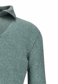 Türkisfarbener, gerippter Pullover mit halbem Reißverschluss am Kragen. Der strukturierte Stoff ist weich und dehnbar und sorgt für eine figurbetonte Passform.