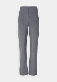 Grijze op maat gemaakte broek met een hoge taille, voorzien van plooien, zijzakken en een recht model. Gemaakt van een gestructureerde stof.