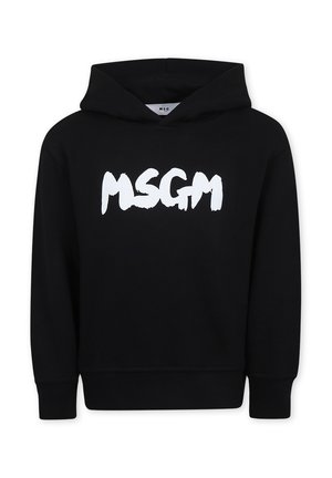 Zwarte hoodie van katoen, met een groot wit "MSGM" logo. Het heeft een capuchon met trekkoord, ribbelboorden en een zachte textuur.