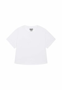 Witte katoenen t-shirt met een ronde halslijn en korte mouwen, met een relaxed fit en een licht gebogen zoom. Minimalistisch ontwerp.