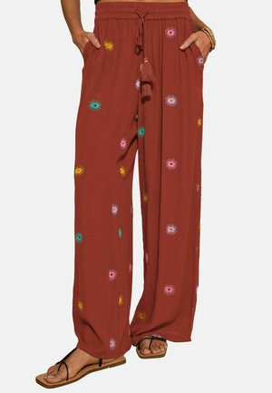 Love & Roses, REGULAR FIT - WIDE LEG BEACH TROUSERS  . - Trousers - rust brown sun emboridered