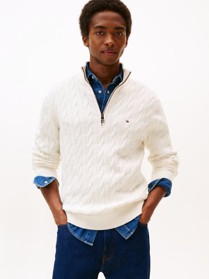 Tommy Hilfiger CLASSIC CABLE ZIP MOCK - Trui - ivory petal