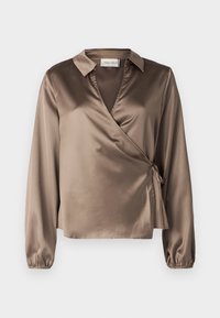 WRAPPED OVER COLLAR NECK LONG SLEEVES  - Camicetta - beige