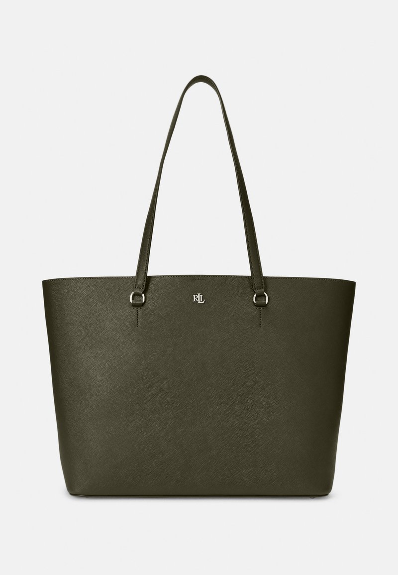 Lauren Ralph Lauren CROSSHATCH LEATHER LARGE KARLY TOTE - Saco de mão - dark olive