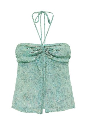 PULL&BEAR, STRAPLESS WITH NECK-TIES GATHERED BEADED - TOP - Top - turquoise
