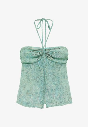 PULL&BEAR, STRAPLESS WITH NECK-TIES GATHERED BEADED - TOP - Top - turquoise