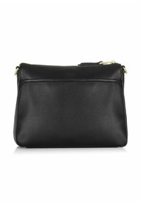 Czarna skórzana torebka o teksturowanym wykończeniu, wyposażona w zamek błyskawiczny u góry oraz tylną kieszeń. Elegancki i wszechstronny design, idealny na co dzień.