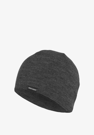 Szara dzianinowa czapka beanie z elastycznego materiału; posiada prążkowaną teksturę oraz małą etykietę Urban Classics z boku.