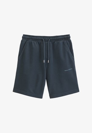 Shorts décontractés bleu marine avec taille élastique, cordon de serrage, poches latérales et petit logo "Marc O'Polo" sur la jambe gauche.