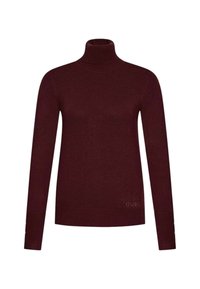 Maglione a collo alto bordeaux realizzato in un tessuto morbido, con maniche lunghe, polsini a costine e un logo discreto all'orlo.