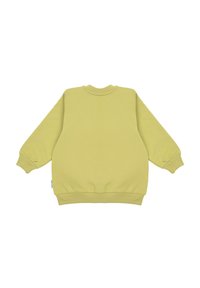 Jasnożółta, oversize bluza z długimi rękawami, ściągaczami na mankietach i dole, wykonana z miękkiego materiału, z okrągłym dekoltem.