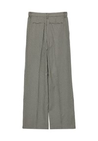 Pantalons droit taille haute avec un motif petit pied de poule noir et blanc, poches passepoilées à l'arrière et passants de ceinture.