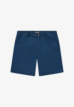 Navyblauwe casual korte broek met riemlussen, knoop en rits aan de voorkant, en twee zijzakken, met label Cars Jeans in de tailleband.