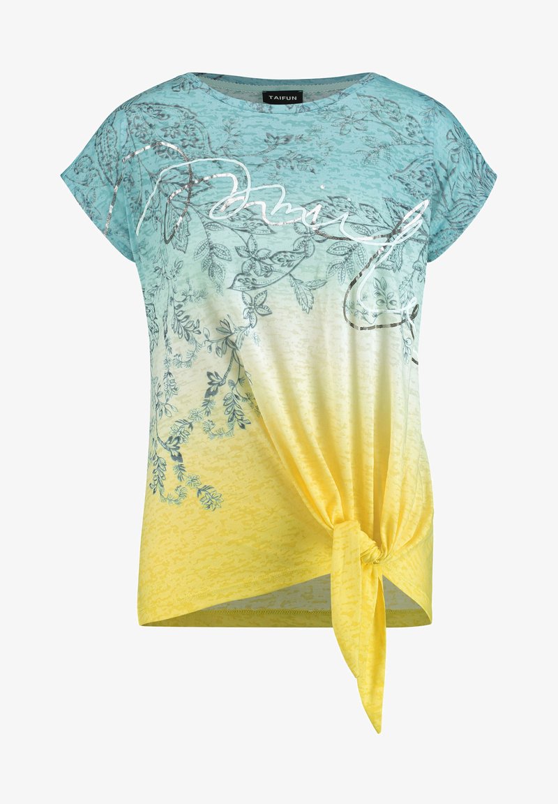 Taifun Mit Knoten Detail Print T Shirt Caribbean Sky Gemustert Yellow Zalando De