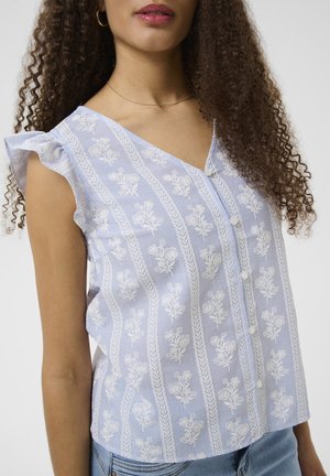Cream, CRAMMELI SLEEVELESS BLOUSE - Pluus - blue white stripe w flowers