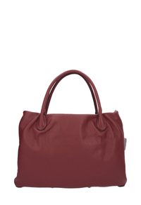 Borsa a mano in pelle rossa con finitura strutturata, doppie maniglie arrotondate e forma morbida e strutturata. Nessuna ferramenta o motivo visibile.