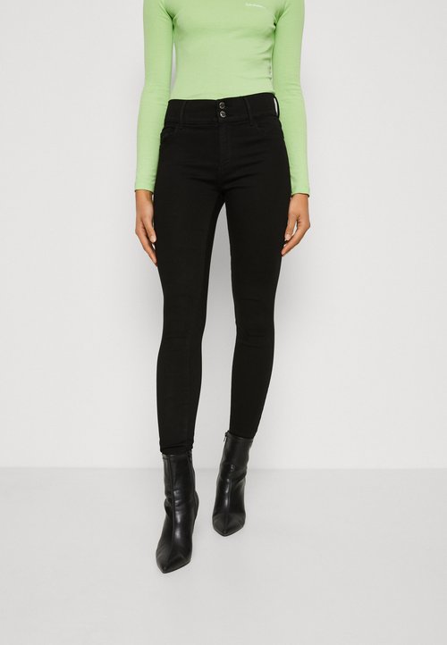 ONLY Onlroyal HW Biker Zip Ext DNM Jeans Skinny Fit, Nero, XXS / 30L Donna