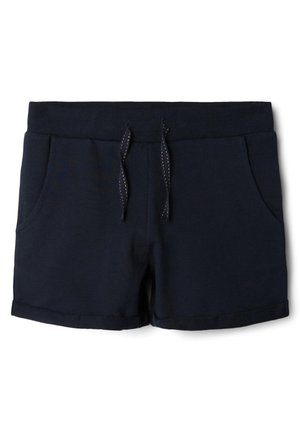 Morske plave pamučne kratke hlače s rebrastim pojasom, pertlanjem za zatvaranje i dva bočna džepa. Porub ima ušivan detalj manžete.