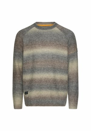 Trui met lange mouwen en een ronde hals met horizontale verloopstrepen in tinten grijs, bruin en beige, met een klein labeltje vlak bij de zoom.
