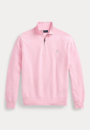 KNIT COTTON QUARTER ZIP JUMPER - Vesta - carmel pink